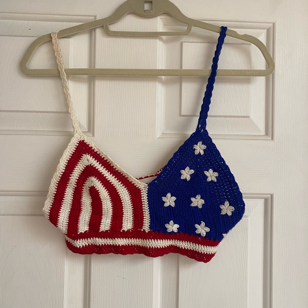 American/4th of July crochet crop top